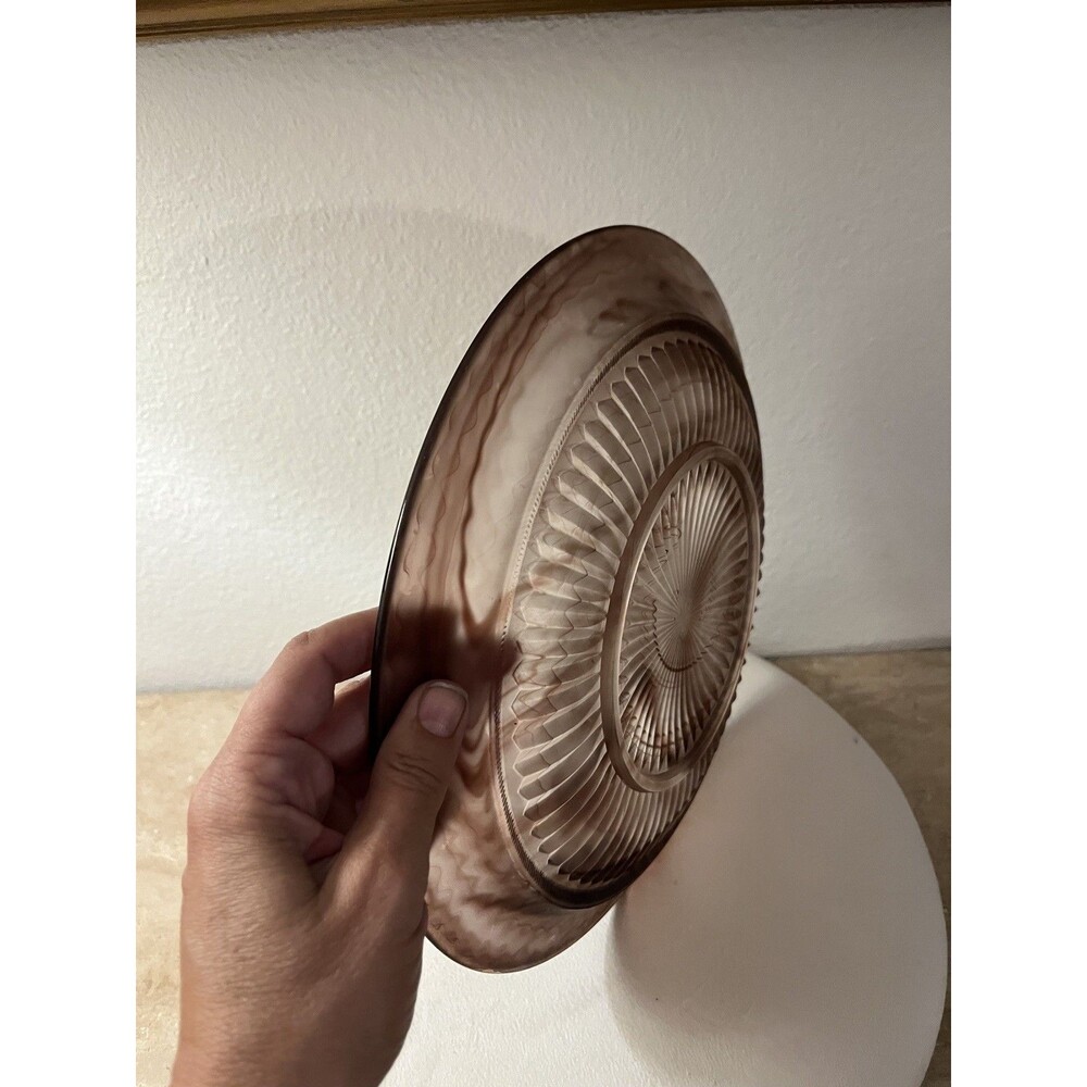 Two Perfect Art Deco 1930s Davidson Amber Cloud Glass Plates with Purple Hue - Picture 6 of 9